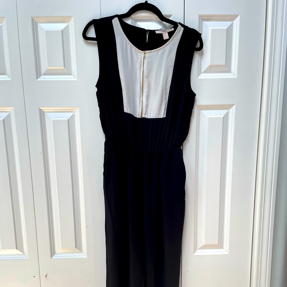 FOREVER 21 Tuxedo Jumpsuit Ankle M Black White